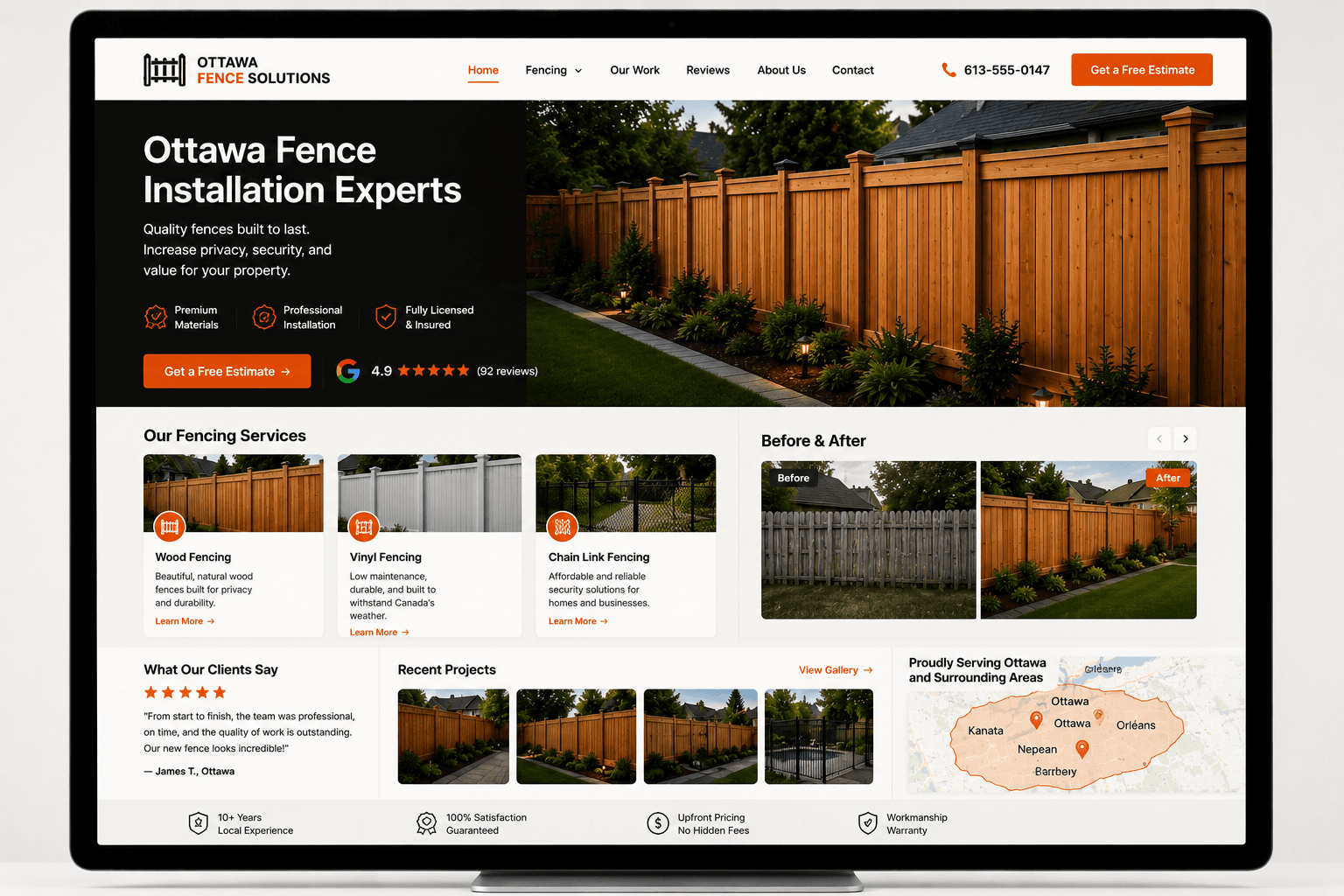 Example website for a fence installation company built by TrueScaleTech