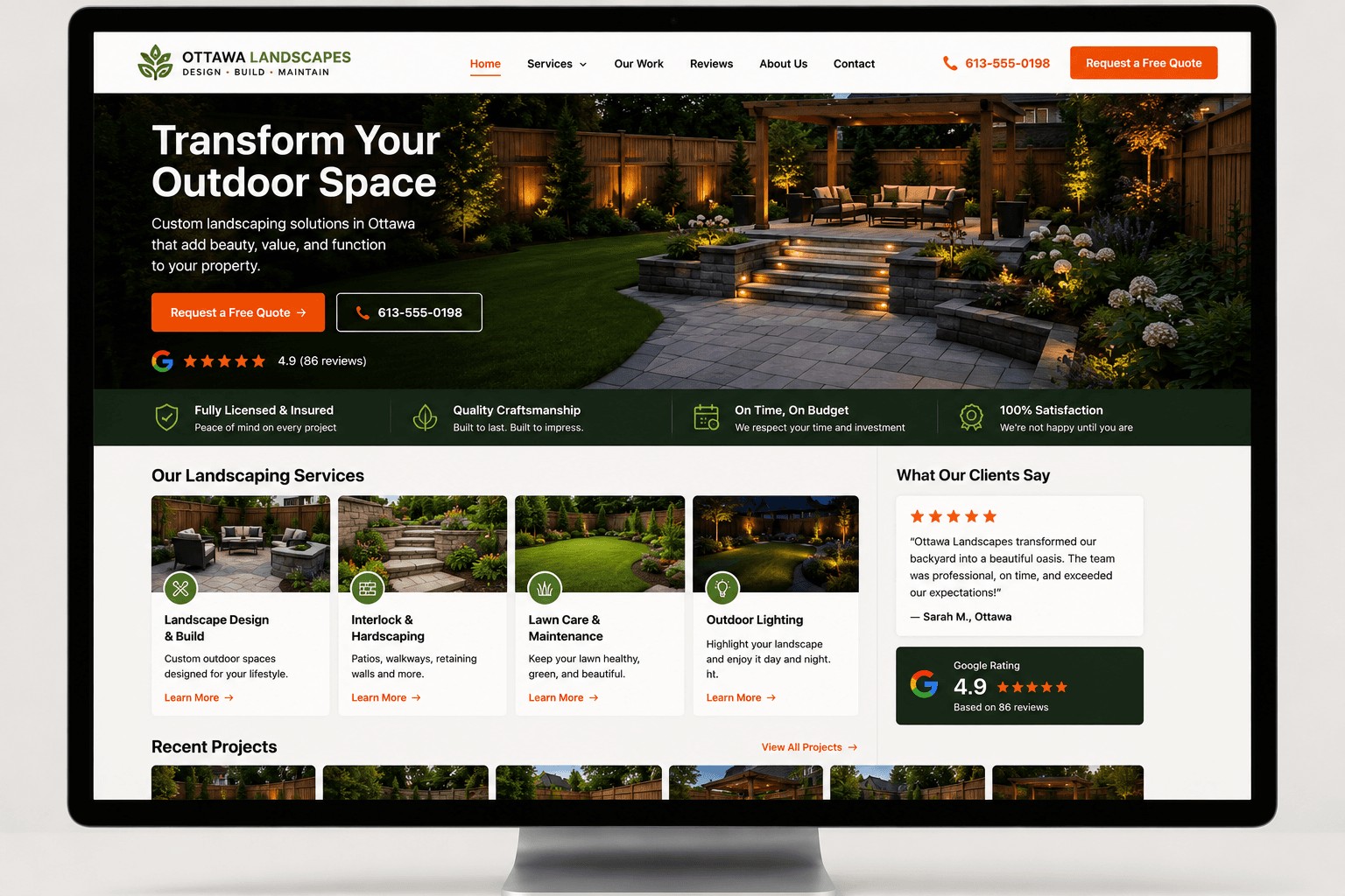 Example website for a landscaping company built by TrueScaleTech
